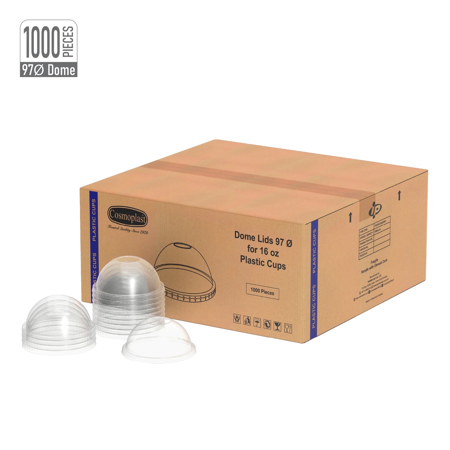 Wholesale Plastic Dome Lids 97mm for Plastic Cups- Cosmoplast Oman