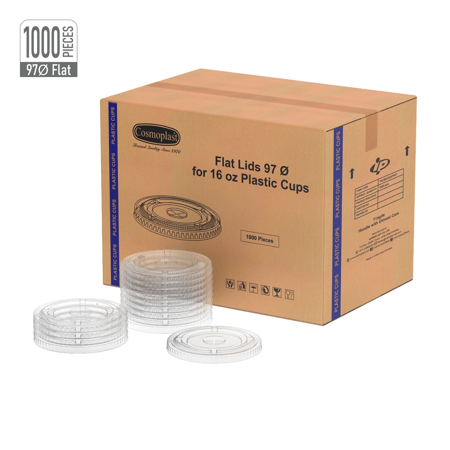 97mm Wholesale Plastic Flat Lids for Cups- Cosmoplast Oman