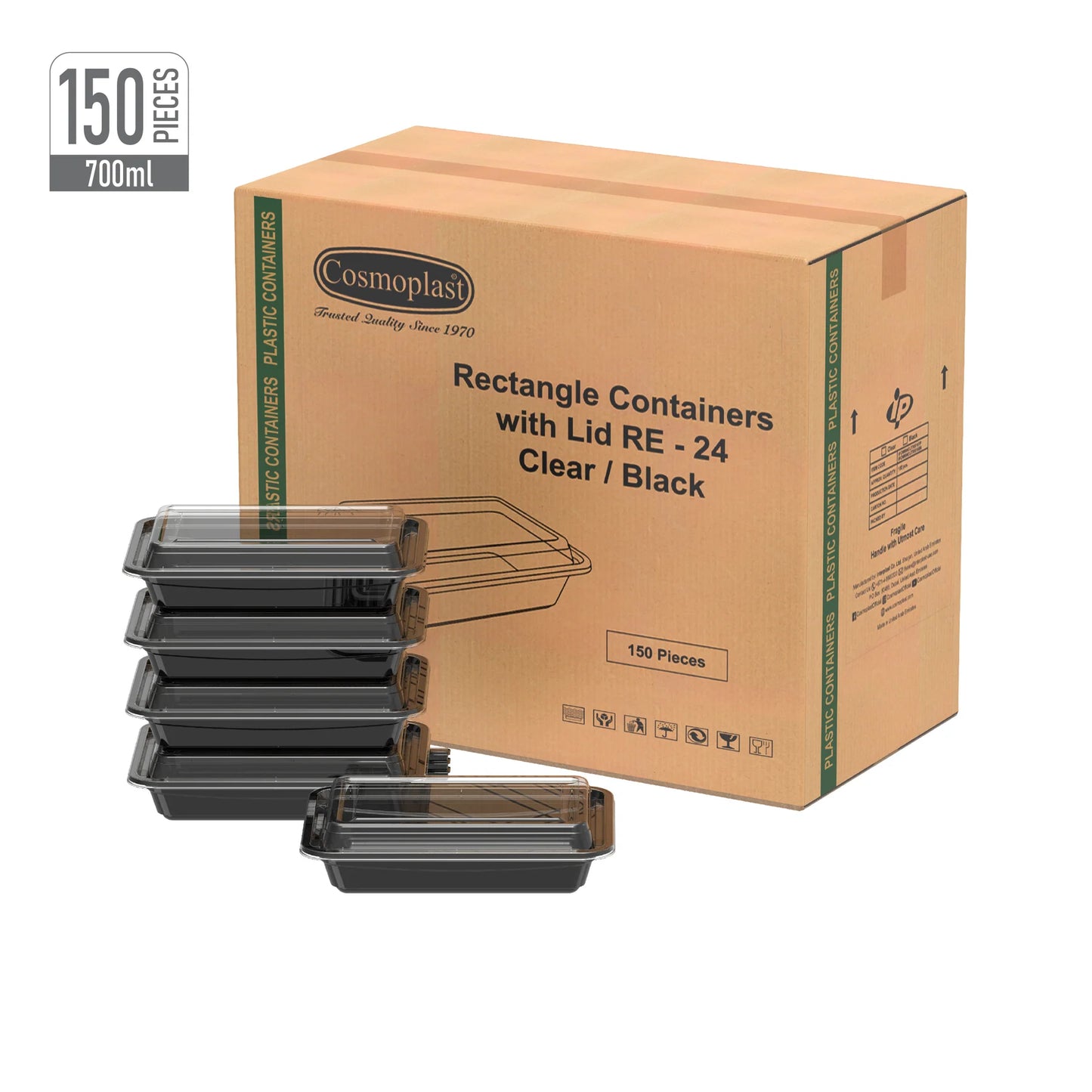 Black Microwave Containers with Lids- Cosmoplast Oman