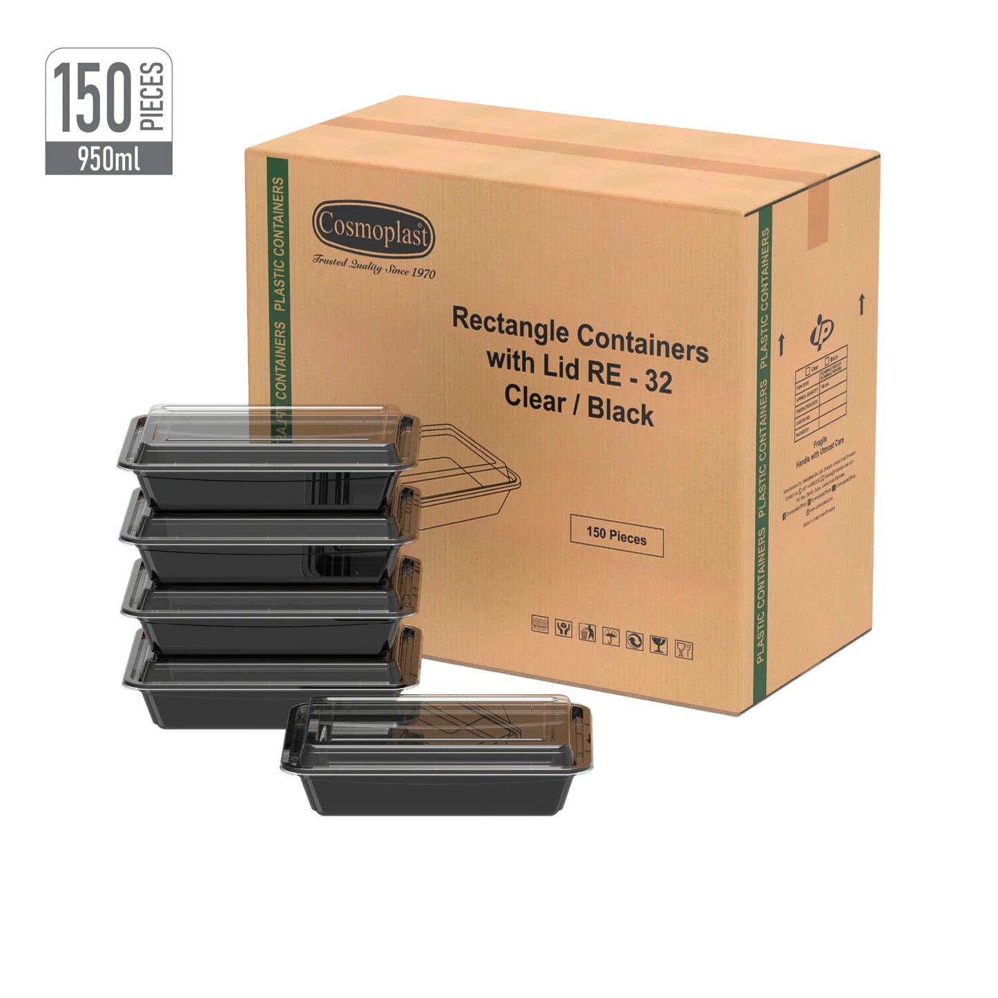 BLACK MICROWAVE CONTAINERS WITH CLEAR LIDS- COSMOPLAST