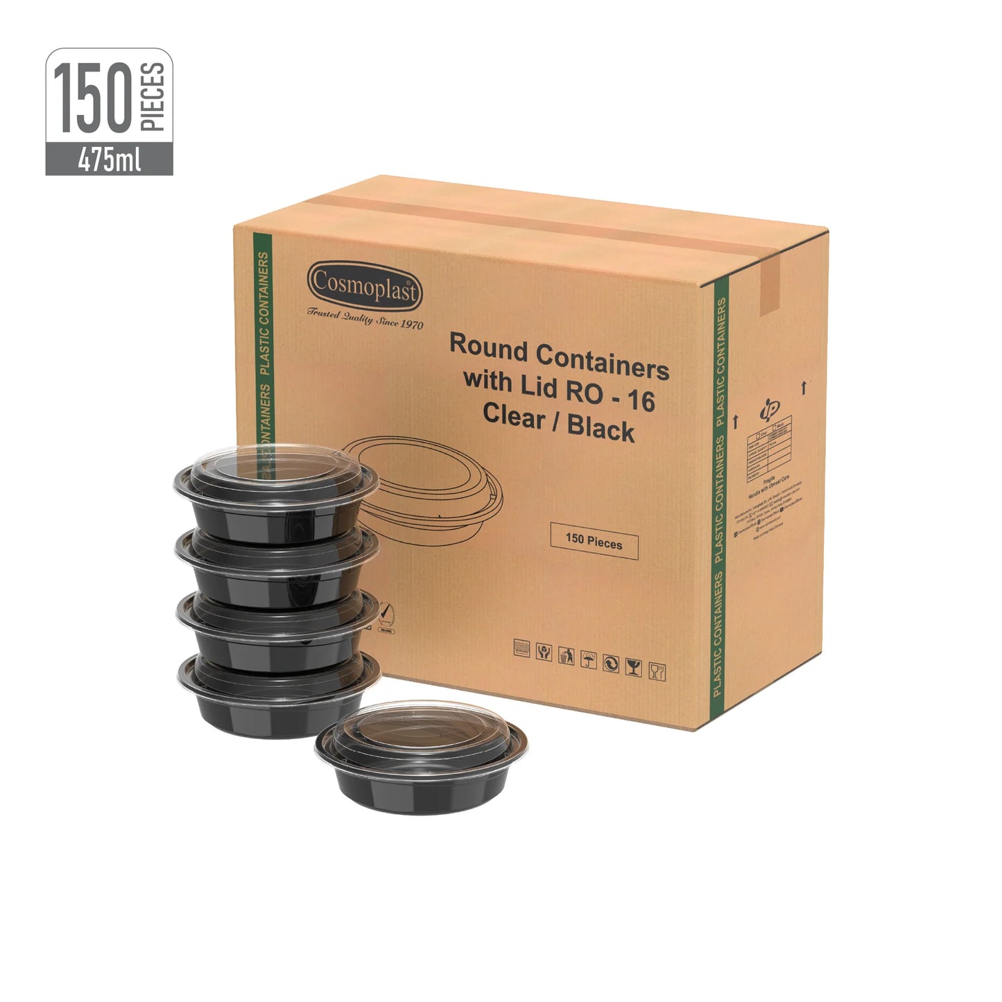 Wholesale Black Microwave Containers 475ml- Cosmoplast Oman