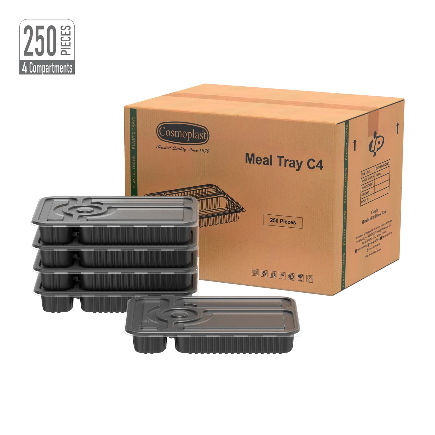 Cosmoplast Oman- Plastic Meal Trays with Lid 4 Compartments