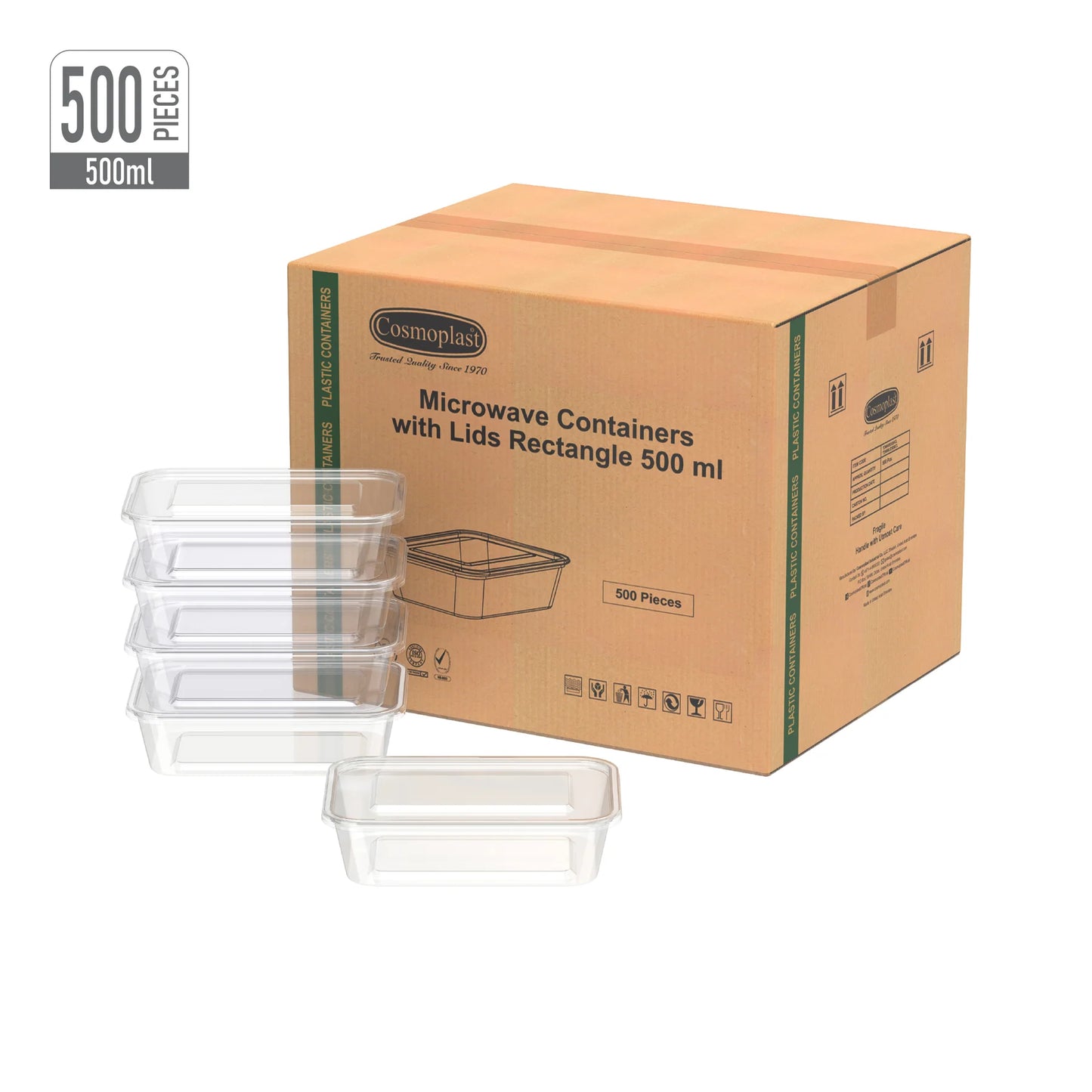 Microwave Plastic Rectangle Containers 500 ml-Cosmoplast Oman