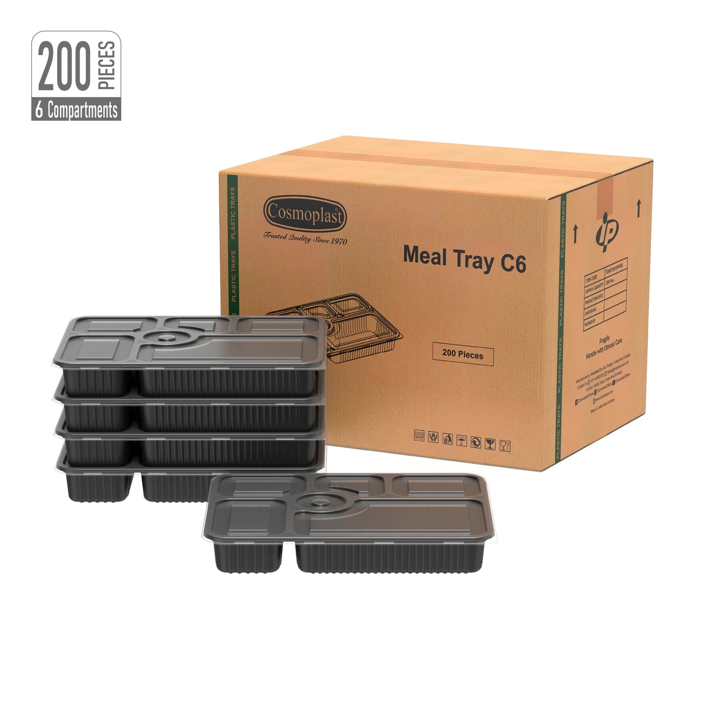 Plastic Meal Trays 6 Compartments-Cosmoplast Oman