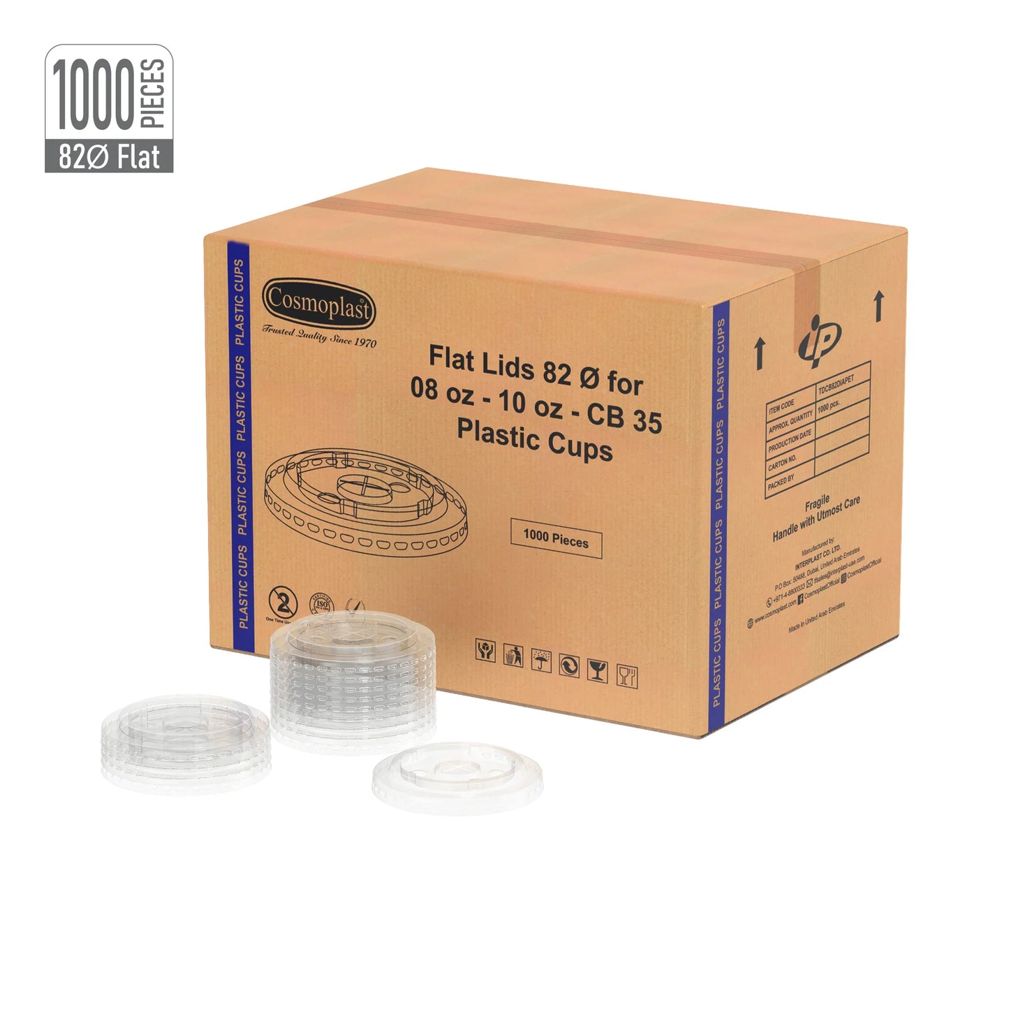 Wholesale Flat Lids 82 mm for Plastic Cups- Cosmoplast Oman