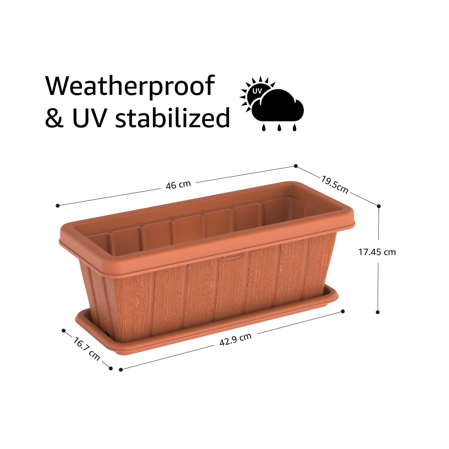18" Cedargrain Rectangular Planter with Tray