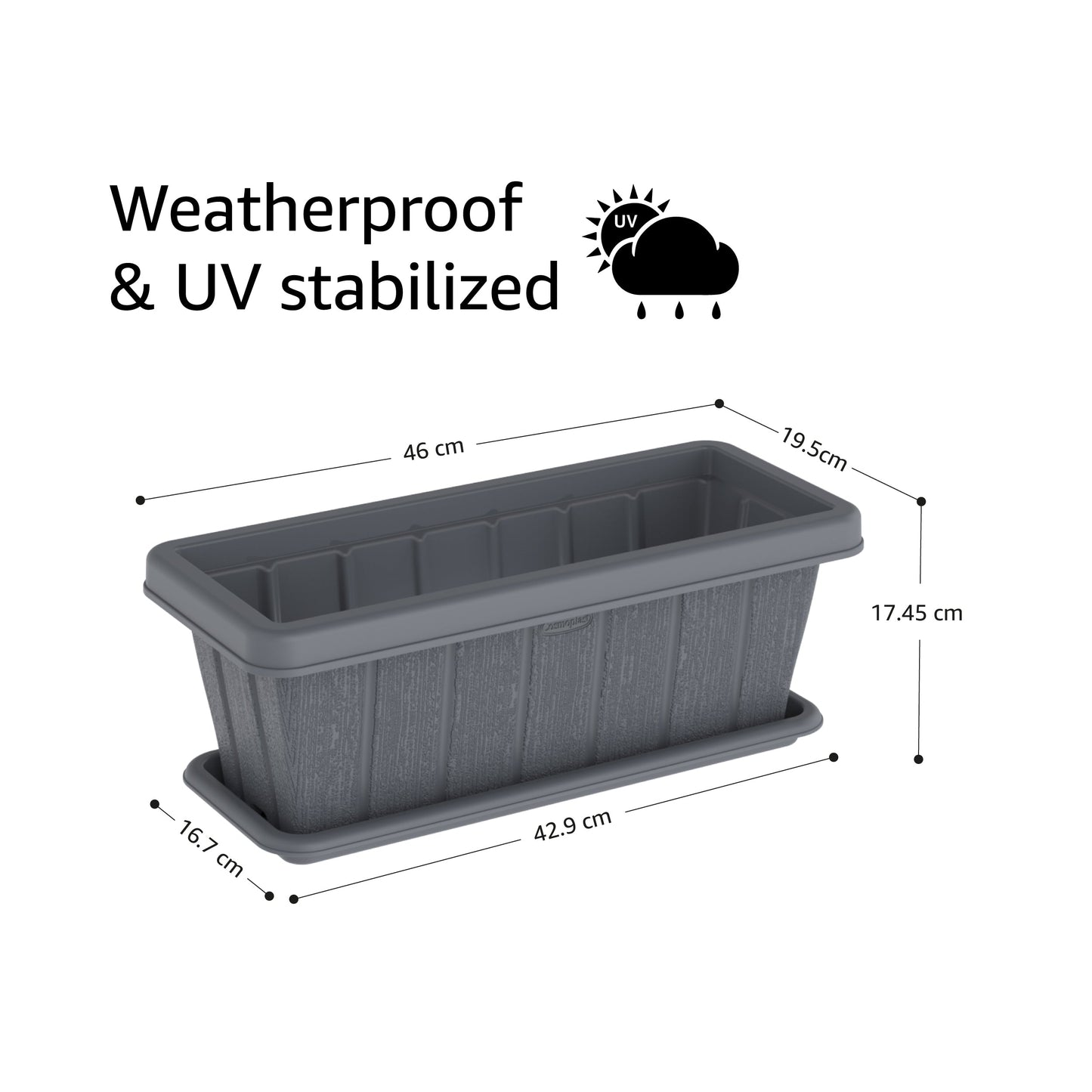 18" Cedargrain Rectangular Planter with Tray
