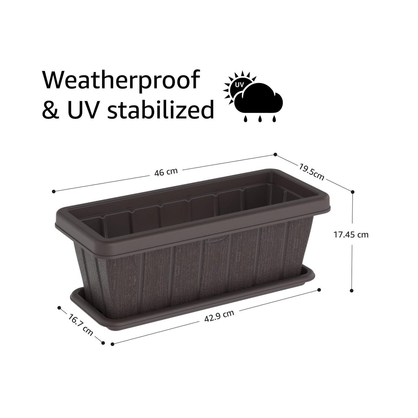 18" Cedargrain Rectangular Planter with Tray