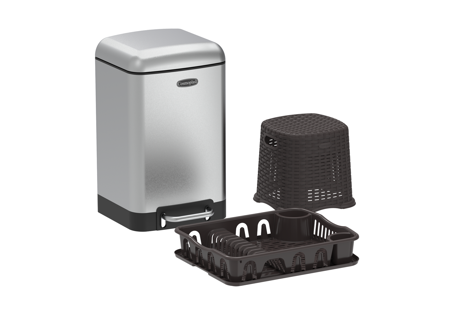 Kitchen Bundle: Lumina Bin 30L + Dish Drainer Large w/ Tray + Cedarattan Step Stool