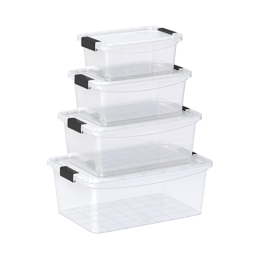 Set of 5, 8, 13, 20 Liters Clear Plastic Storage Boxes with Lockable Lids