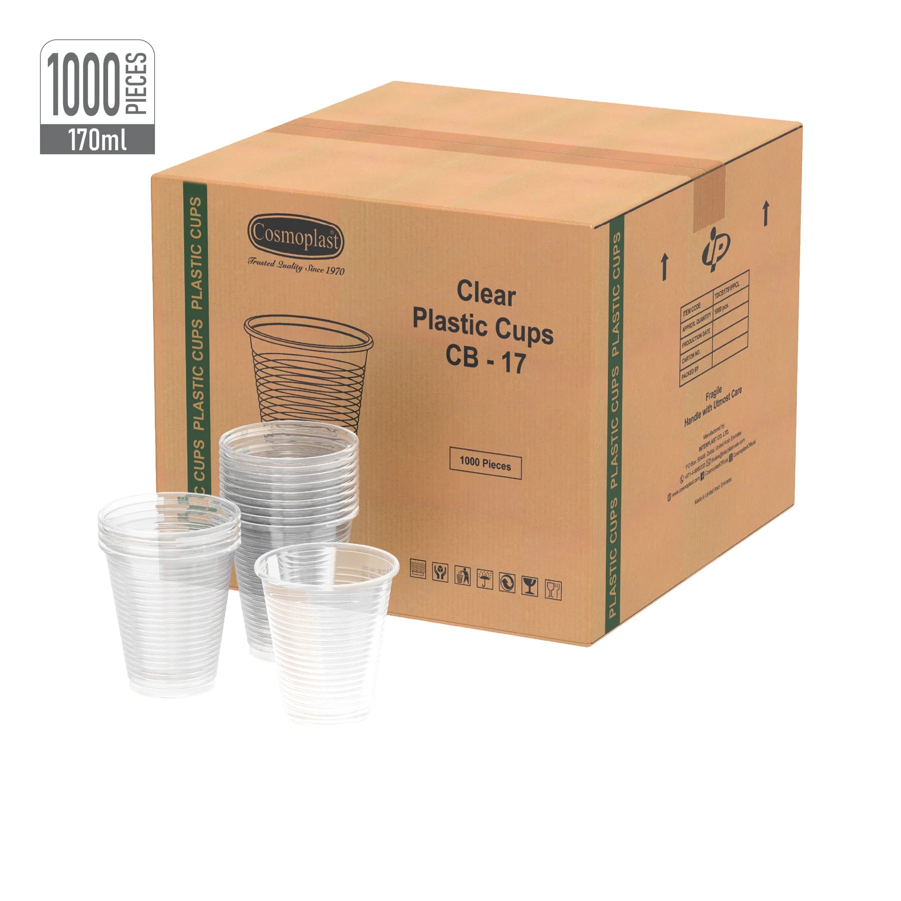 Wholesale Clear Plastic Cups 170ml- Cosmoplast Oman