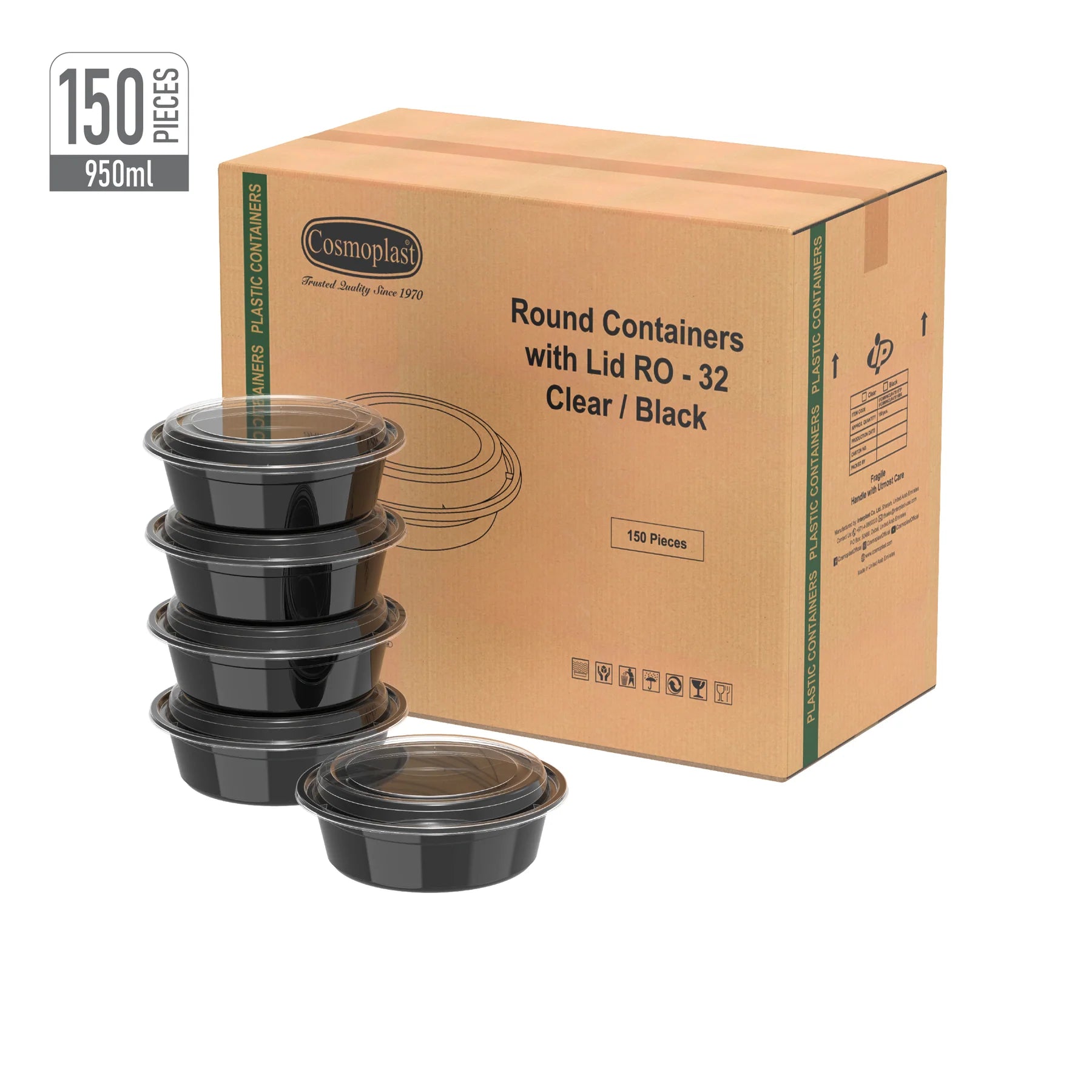 Wholesale Black Microwave Containers 950ml- Cosmoplast Oman