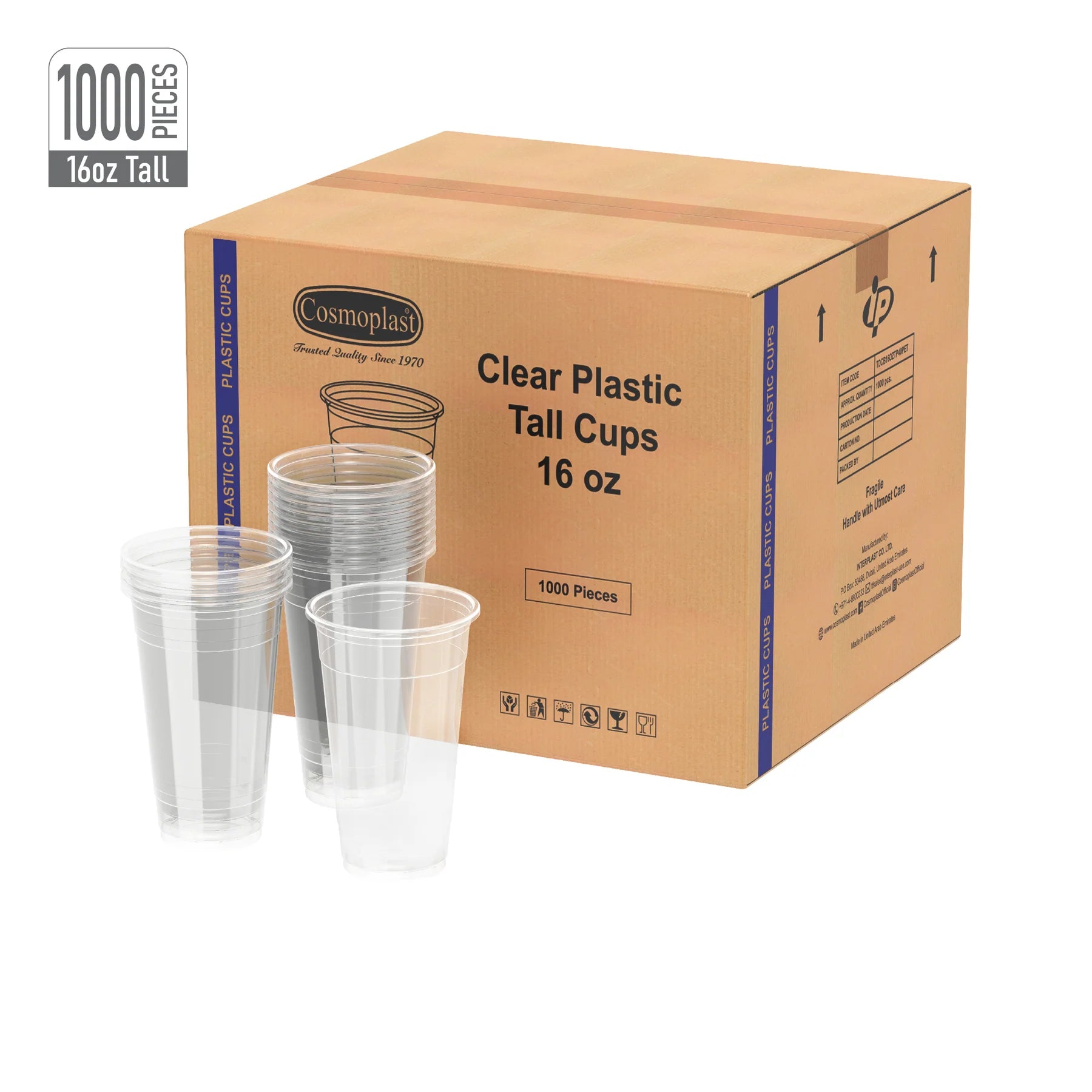 Wholesale Plastic Tall Juice Cups Clear 16oz- Cosmoplast Oman