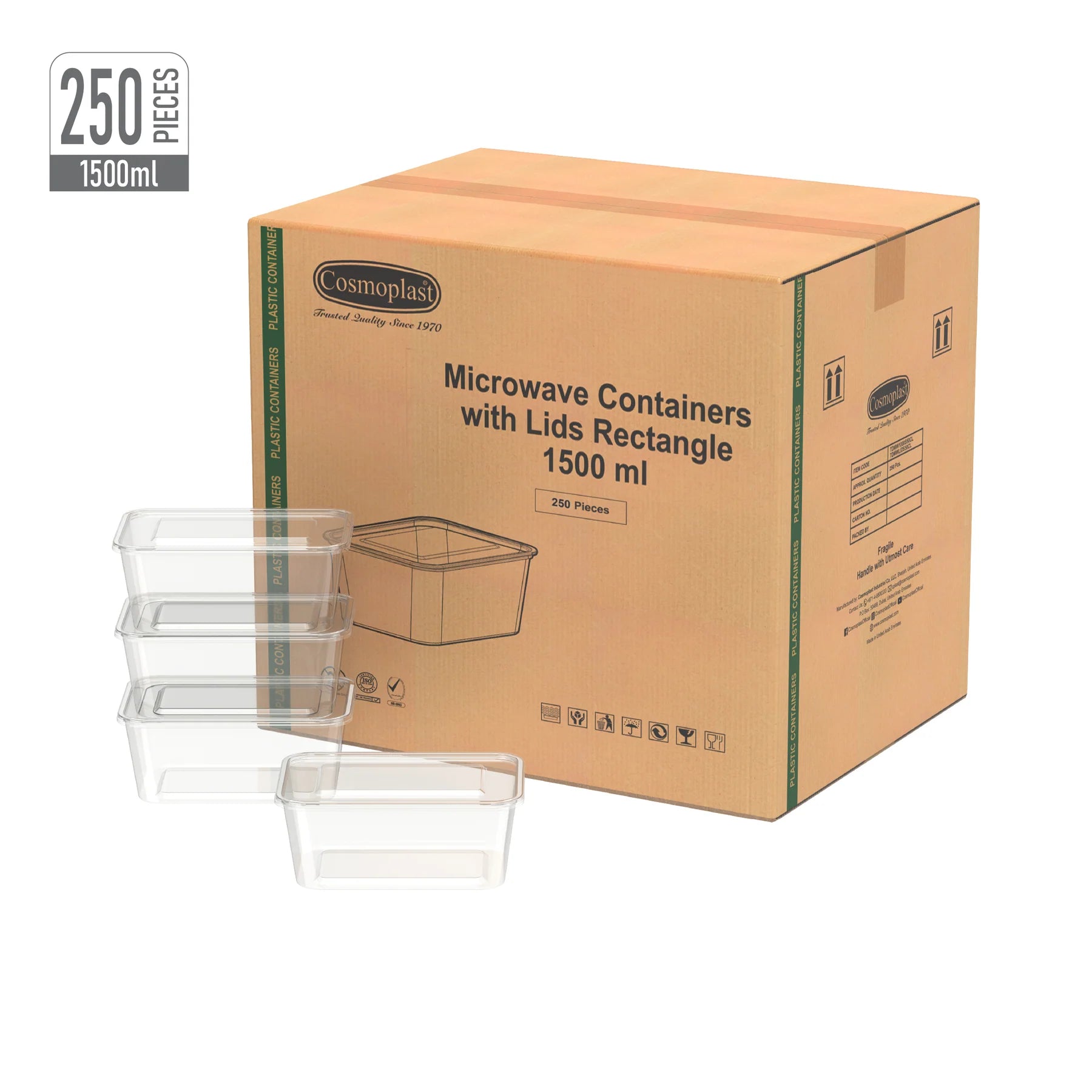 Plastic Rectangle Containers 1500ml-Cosmoplast Oman