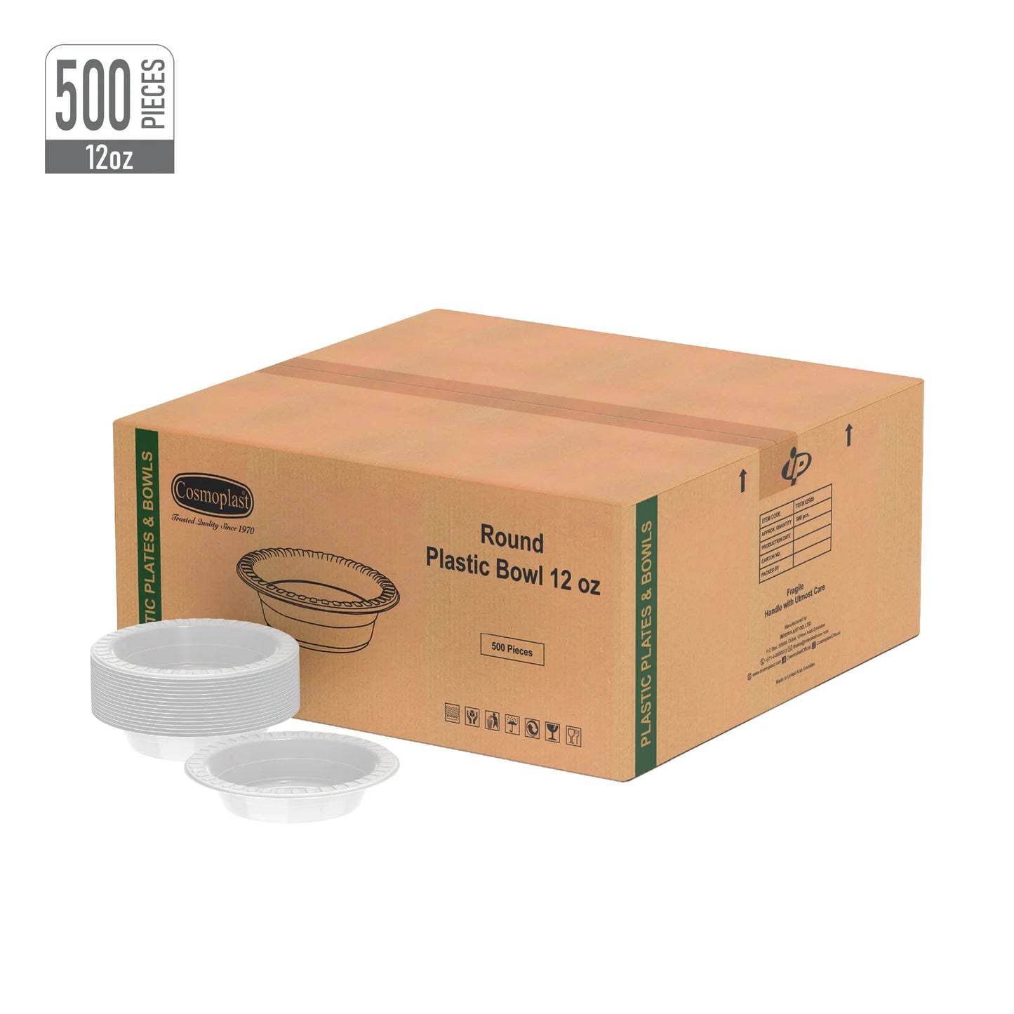 Wholesale Plastic Round Bowls 12oz 500pcs-Cosmoplast Oman