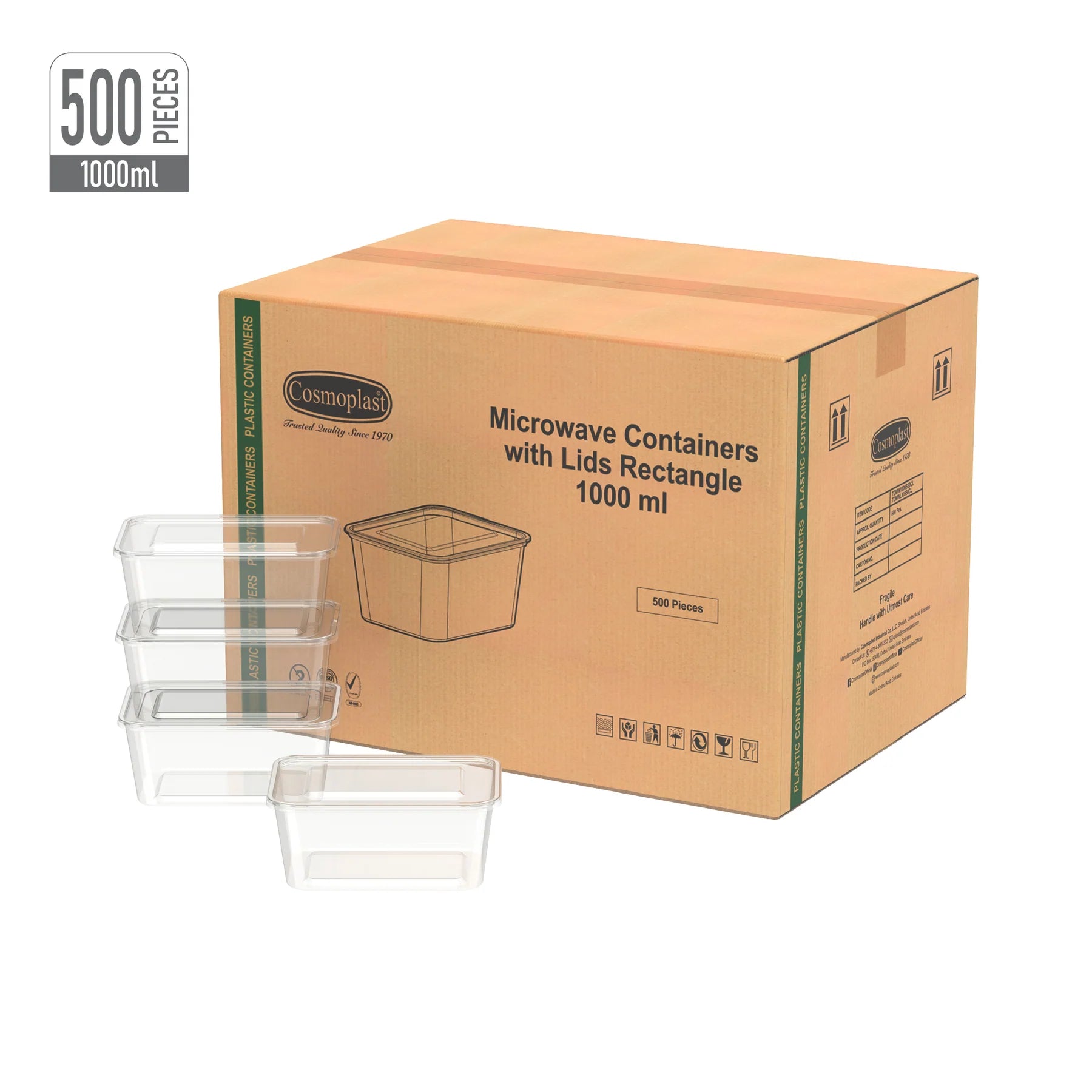 Disposable Plastic Rectangle Containers 1000 ml-Cosmoplast Oman