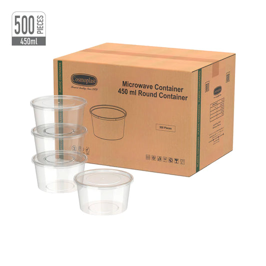 450 ml Carton of 500 Clear Microwave Containers with Clear Lids