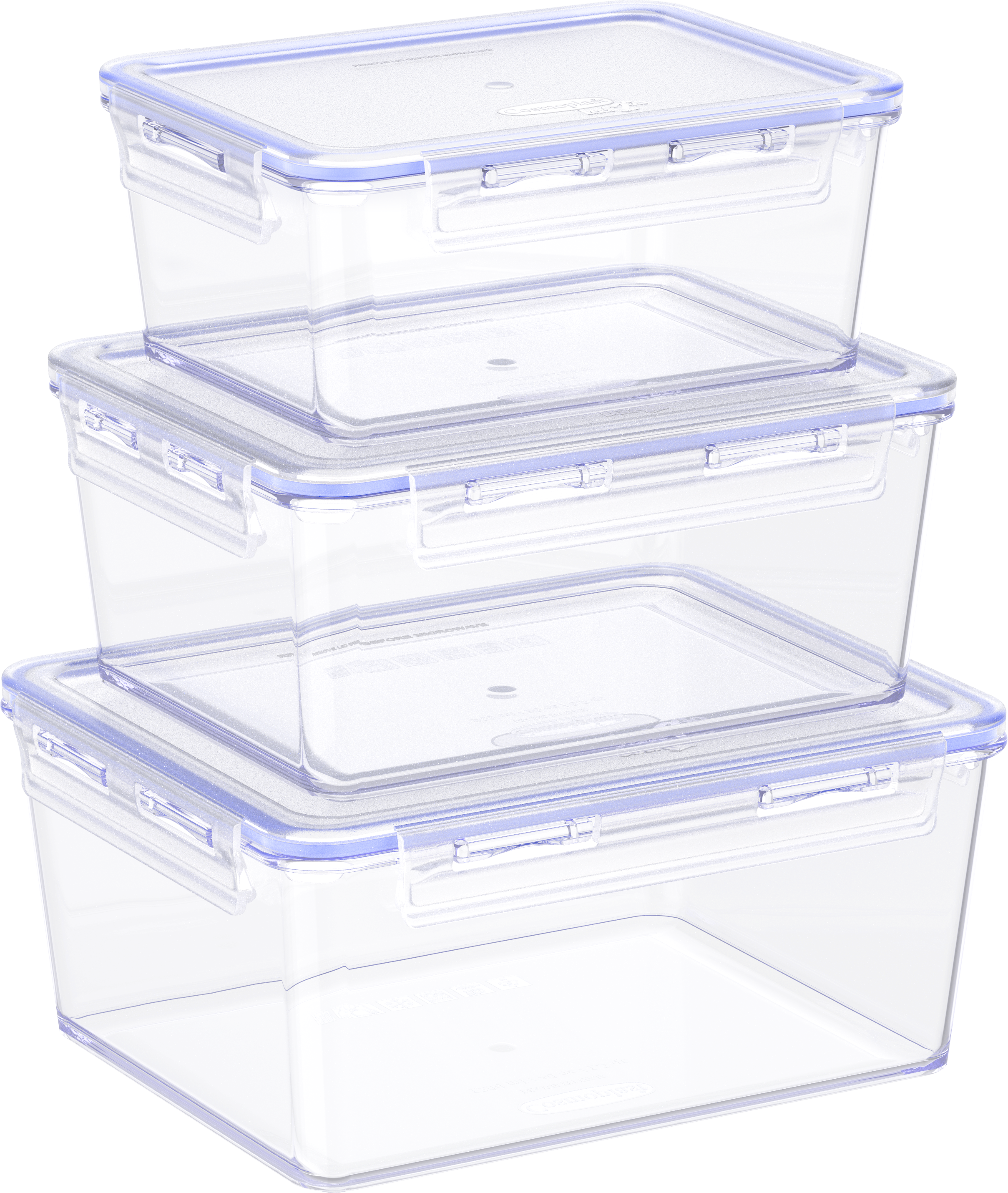 Lock2Go 3-Pcs. Set of Food Storage Containers with Lids 600, 900, 1200 ml
