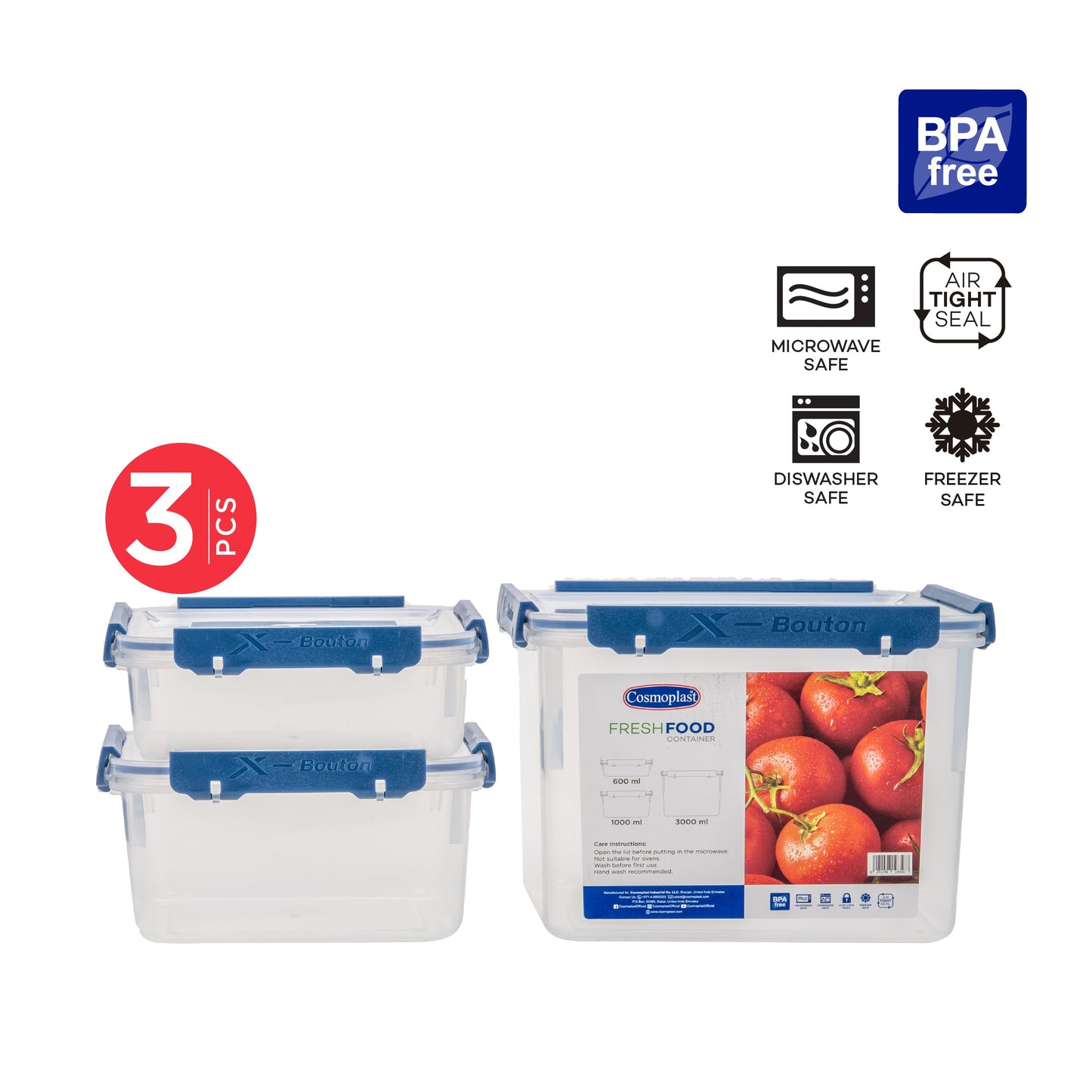 Lock2Go Square Food Lock Containers 3 Pcs. Set