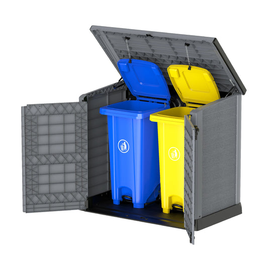 Cedargrain 1200L Small Storage Shed with Flat Lid + 240L Outdoor Waste Bins x2