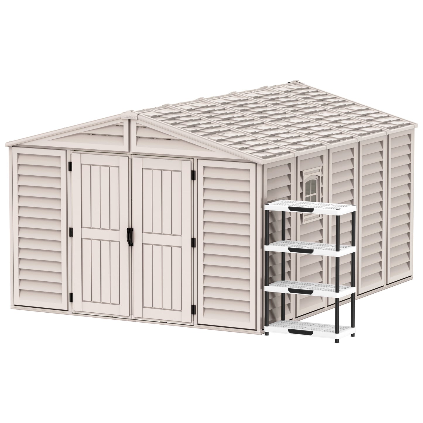 WoodBridge 10.5x13ft 324.8 x 405 x 233.2 cm Resin Garden Storage Shed with FREE Shelving Rack 4